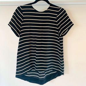 Madewell Silk Short Sleeve Black Stripe Blouse